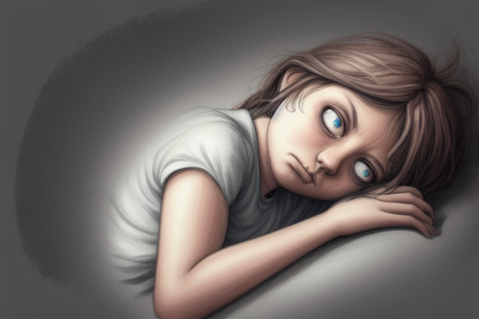 A drawing of a girl who seems depressed.